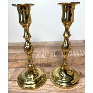 Vintage Polished Brass Candle Holders Pair 7.5" Tall Elegant Home Décor Heavy